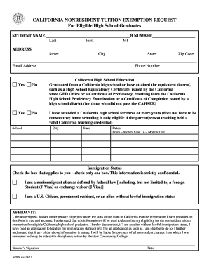 California Nonresident Tuition Exemption Request