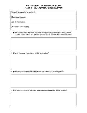 INSTRUCTOR EVALUATION FORM PART B CLASSROOM OBSERVATION Name of instructor being evaluated: Class being observed: Date of observation: Observation conducted by: 1 - barstow