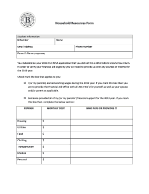 Household Resources Form