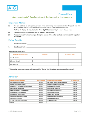 Accountants' Professional Indemnity Insurance Proposal Form