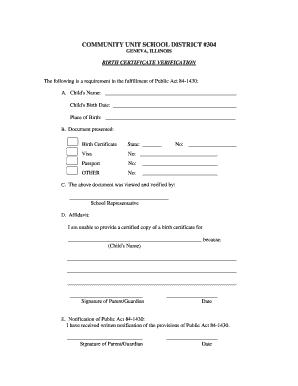 Birth Certificate Verification Form