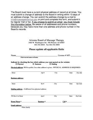 Arizona Massage Therapy Address Change Form