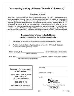 Varicella Immunity Documentation Form
