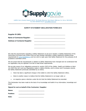 Safety Statement Declaration Form
