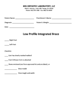 Orthotic Brace Order Form