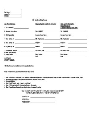 HCV New Owner Setup Request Form