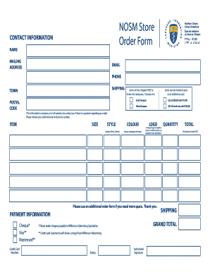 NOSM Store Order Form