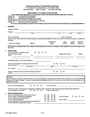 Carolina Casualty Insurance Commercial Application Supplement