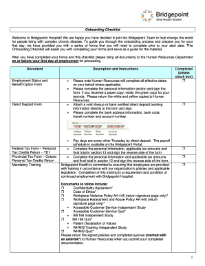 Onboarding Checklist for Bridgepoint Hospital