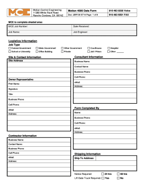 Motion Control Engineering Motion 4000 Data Form