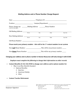 Mailing Address and Phone Number Change Request