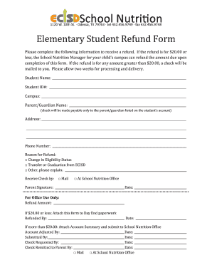 Elementary Student Refund Form