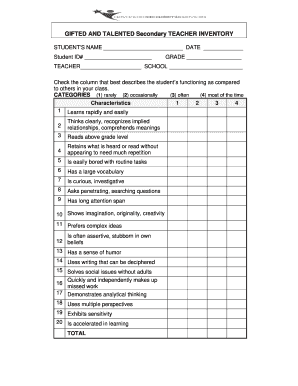 Gifted and Talented Student Teacher Inventory