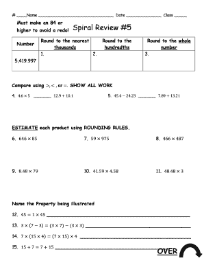 Spiral Review Math Worksheet