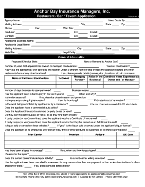 Restaurant Bar Tavern Insurance Application