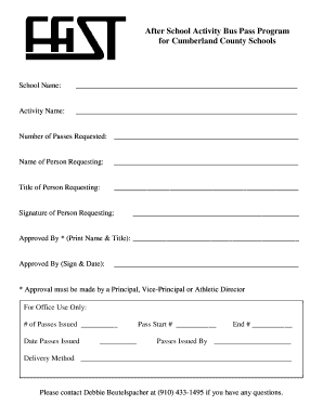 After School Activity Bus Pass Request Form