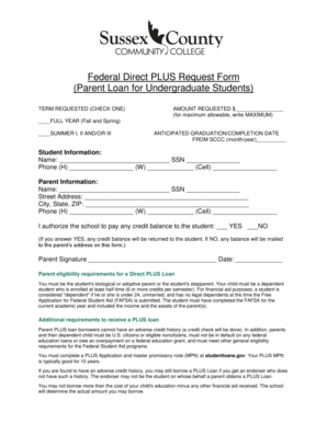 Federal Direct PLUS Loan Request Form