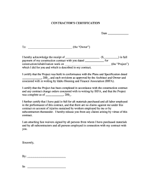Contractor's Certification Form