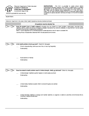 Wisconsin Other Health Impairment Eligibility Checklist
