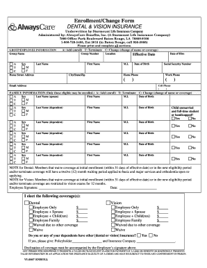 Dental and Vision Insurance Enrollment Form