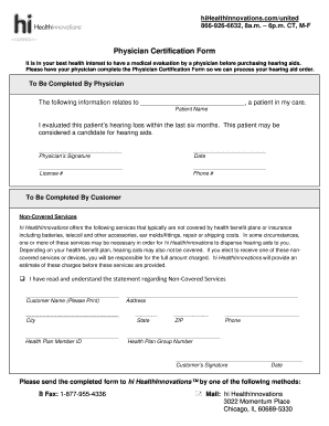 Physician Certification Form for Hearing Aids