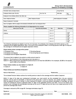 Group Term Life Insurance Portability Election Form