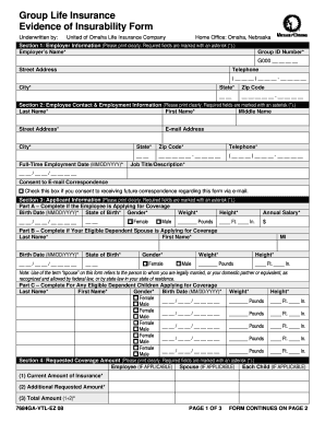 Group Life Insurance Evidence of Insurability Form