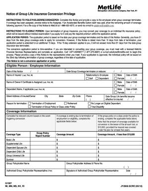 MetLife Group Life Insurance Conversion Notice