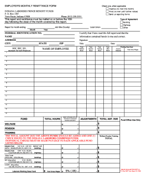 Indiana Laborers Fringe Benefit Funds Remittance Form