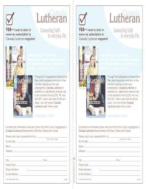 Canada Lutheran Magazine Subscription Form