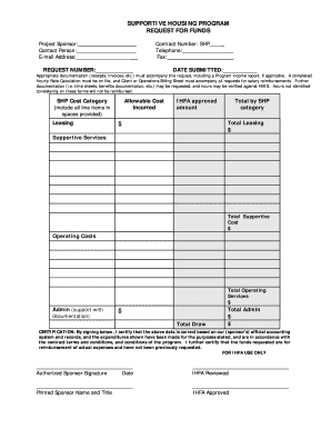 Supportive Housing Program Request for Funds