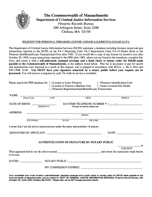 Massachusetts Firearms License and Transaction Request Form