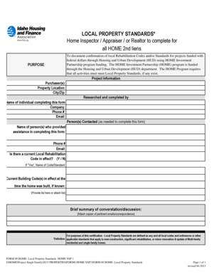 HOME Local Property Standards Form
