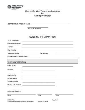 Request for Wire Transfer Authorization