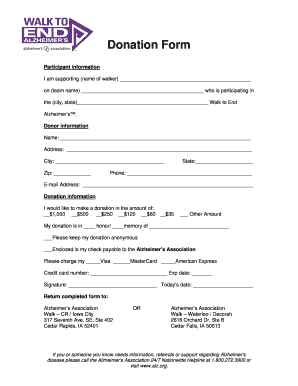 Alzheimer's Association Donation Form