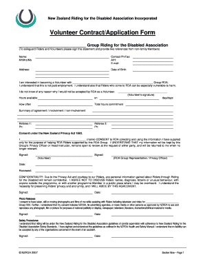 New Zealand Volunteer Contract Application Form