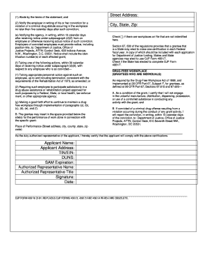 DOJ Certification Form for Lobbying and Drug-Free Workplace