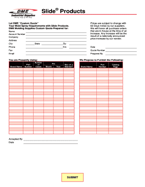 DME Molding Supplies Custom Quote
