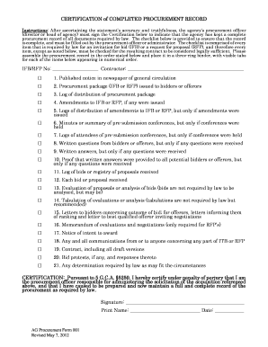 Procurement Record Certification Form