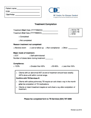 Tuberculosis Treatment Completion Form
