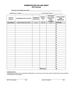 Administrative Billing Sheet