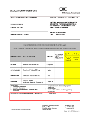 Medication Order Form for Meningococcal Prophylaxis