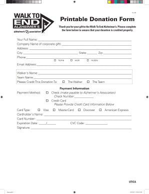 Walk To End Alzheimer’s Donation Form