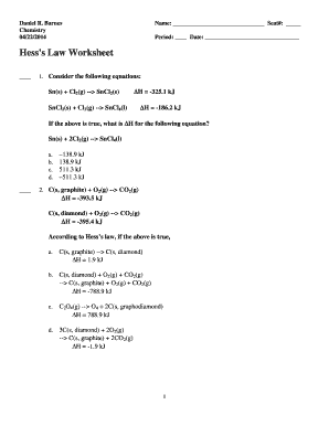 Hess's Law Chemistry Worksheet