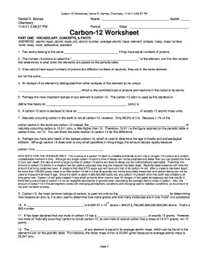 Carbon-12 Chemistry Worksheet