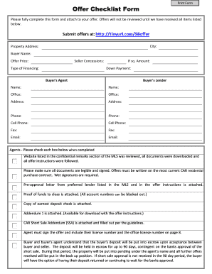 Offer Checklist Form