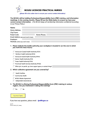 BCGEU Licensed Practical Nurses Contact Information Form