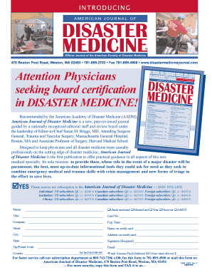 American Journal of Disaster Medicine Subscription Form