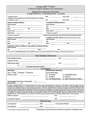 In Home Energy Evaluation Loan Application