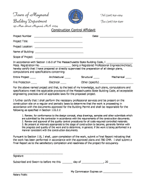 Massachusetts Construction Control Affidavit